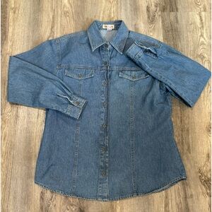 Crossroads Blue Denim Long Sleeve Jean Shirt Cowgirl Western Cotton Size M